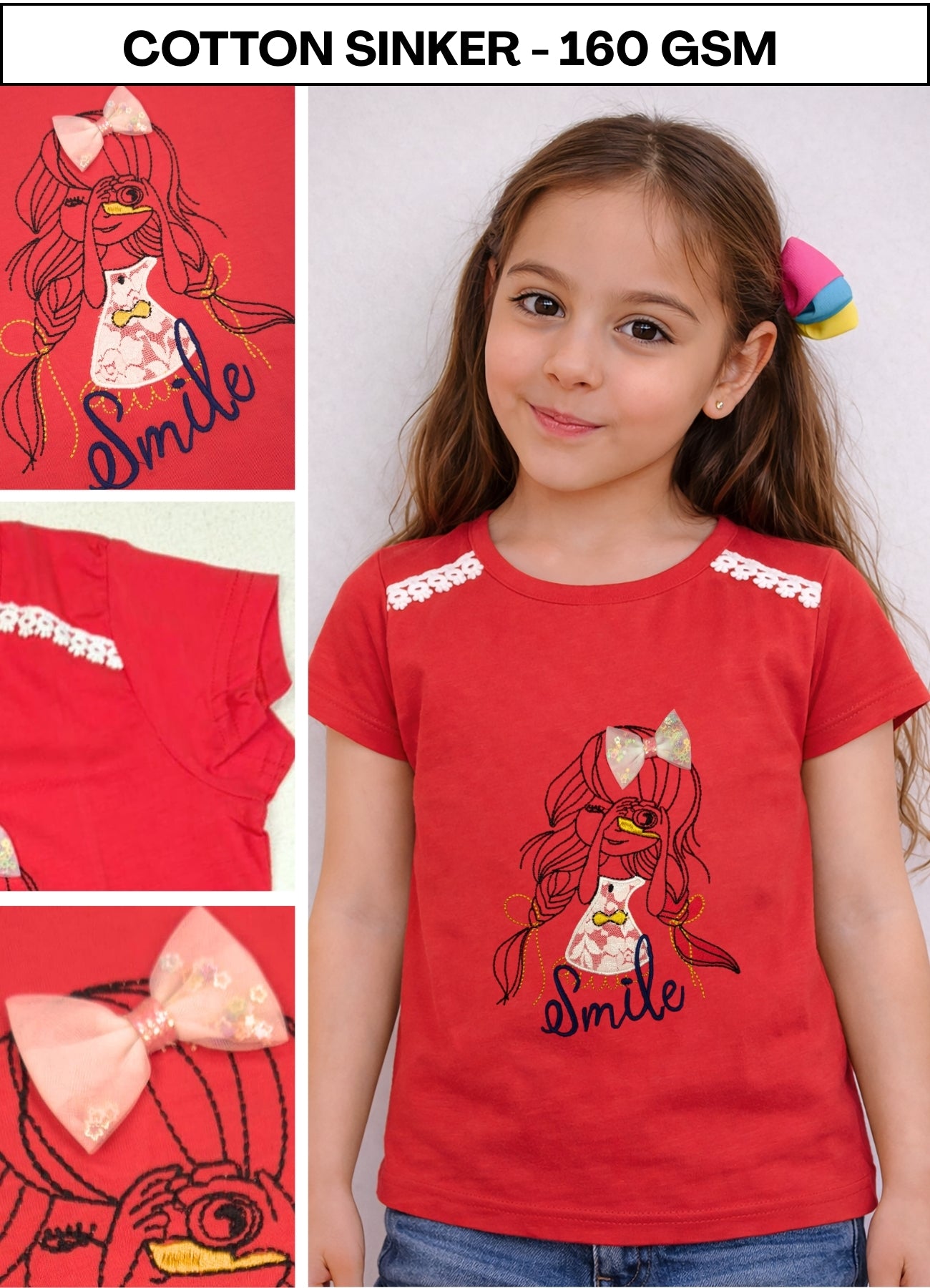 FL - 6022 - Red Emboidery Top ( Pack of 6 )