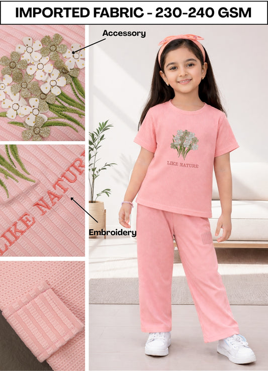 FL - 1704 Peach Embroidery Cord Set  ( Pack of 6 )