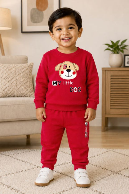 541 - Red - Infant Little Paws” Embroidered Cozy Co-Ord Set | 280 - 290 GSM Premium Cotton Fleece