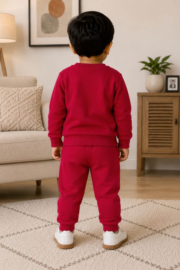 541 - Red - Infant Little Paws” Embroidered Cozy Co-Ord Set | 280 - 290 GSM Premium Cotton Fleece