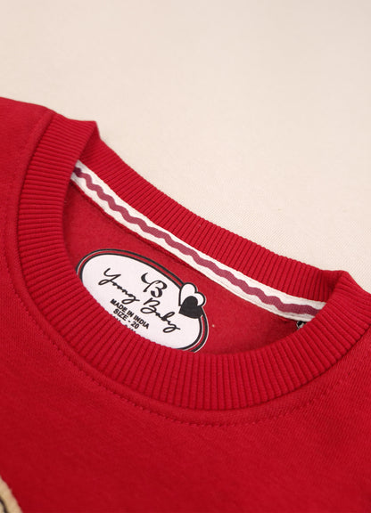541 - Red - Infant Little Paws” Embroidered Cozy Co-Ord Set | 280 - 290 GSM Premium Cotton Fleece