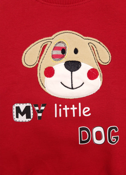 541 - Red - Infant Little Paws” Embroidered Cozy Co-Ord Set | 280 - 290 GSM Premium Cotton Fleece