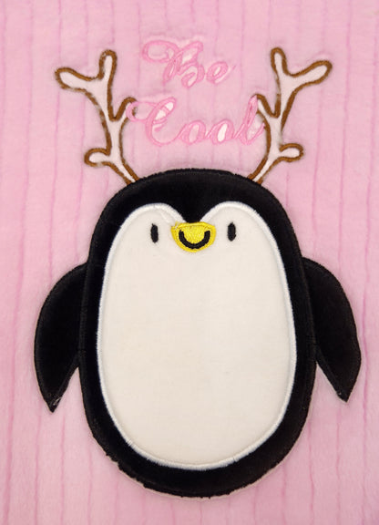 544 - Pink - 🐧 Infant Pink Penguin Embroidered Cozy Set| 320 - 340 GSM Imported Soft Fabric