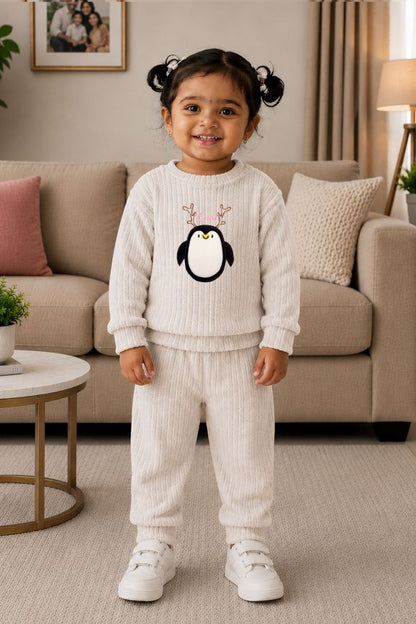 544 - Grey - 🐧 Infant Gray Penguin Embroidered Cozy Set| 320 - 340 GSM Imported Soft Fabric