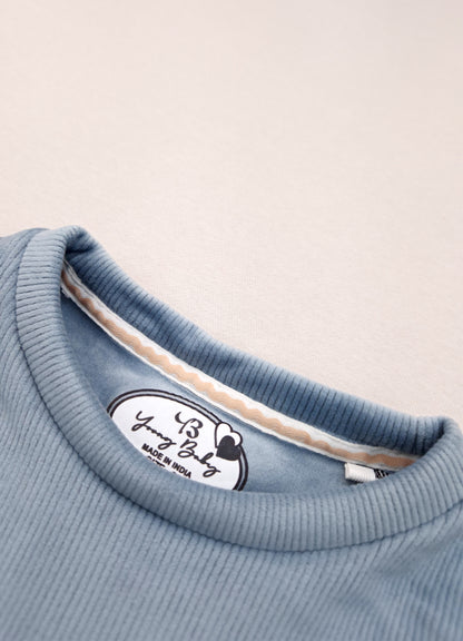 545 - Sky - Infant Sweet Cloud Dreams – Embroidered Ribbed Cord Set| 320 - 340 GSM Imported Soft Fabric