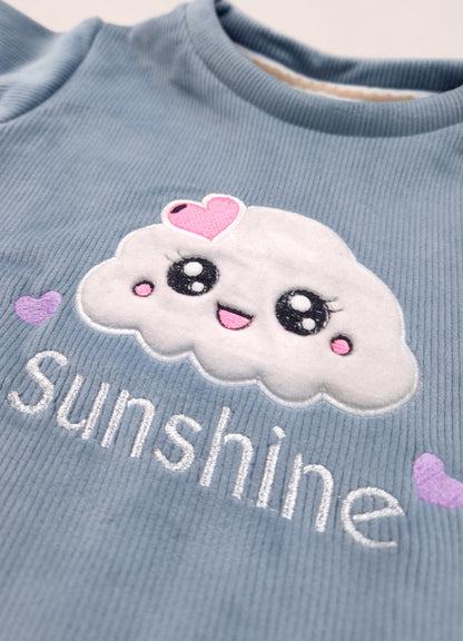 545 - Sky - Infant Sweet Cloud Dreams – Embroidered Ribbed Cord Set| 320 - 340 GSM Imported Soft Fabric