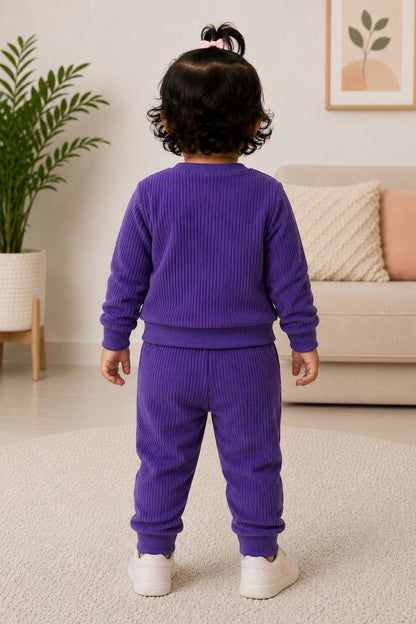 545 - Purple - Infant Sweet Cloud Dreams – Embroidered Ribbed Cord Set | 320 - 340 GSM Imported Soft Fabric