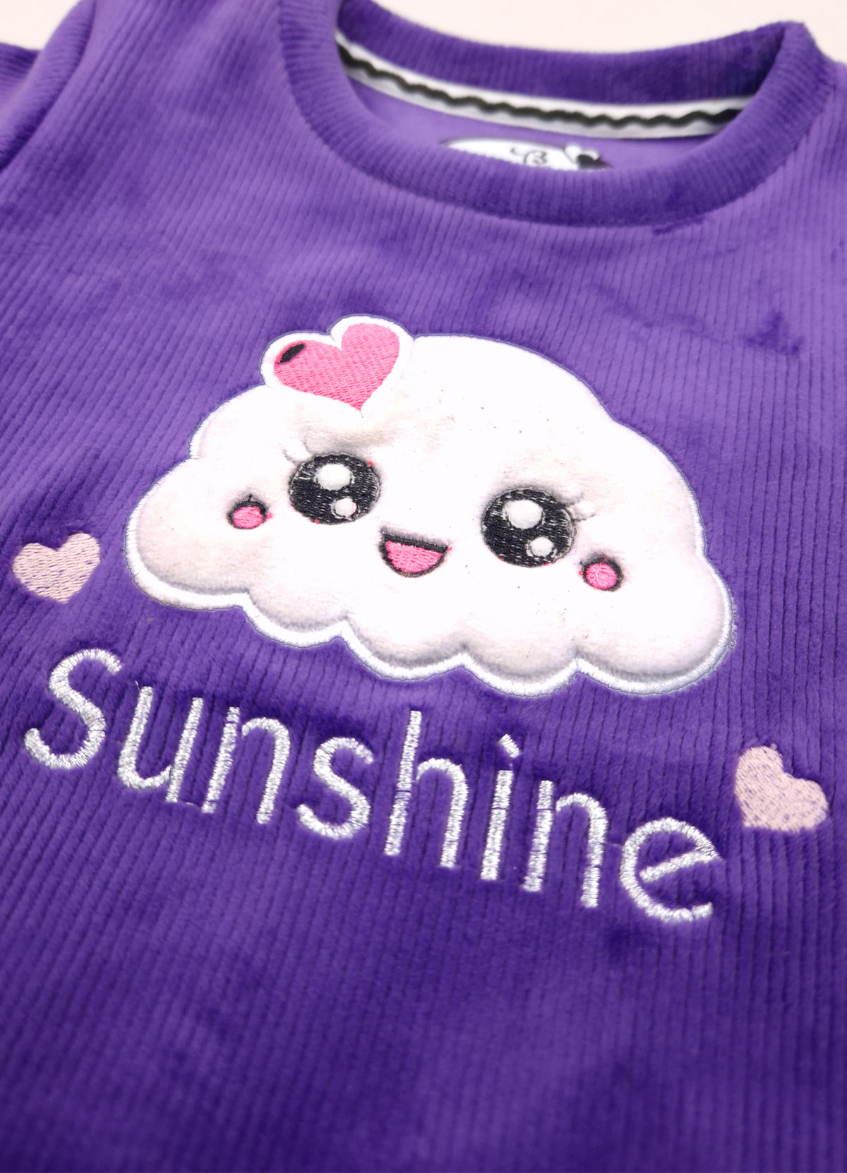 545 - Purple - Infant Sweet Cloud Dreams – Embroidered Ribbed Cord Set | 320 - 340 GSM Imported Soft Fabric