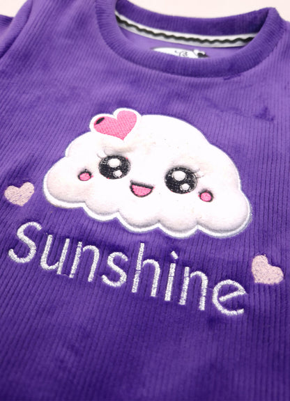 545 - Purple - Infant Sweet Cloud Dreams – Embroidered Ribbed Cord Set | 320 - 340 GSM Imported Soft Fabric
