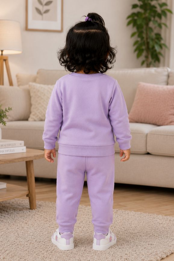 546 -  Lavender- Infant Kitty Embroidered  Co-Ord Set | 320 - 340 GSM  Imported Soft Fabric