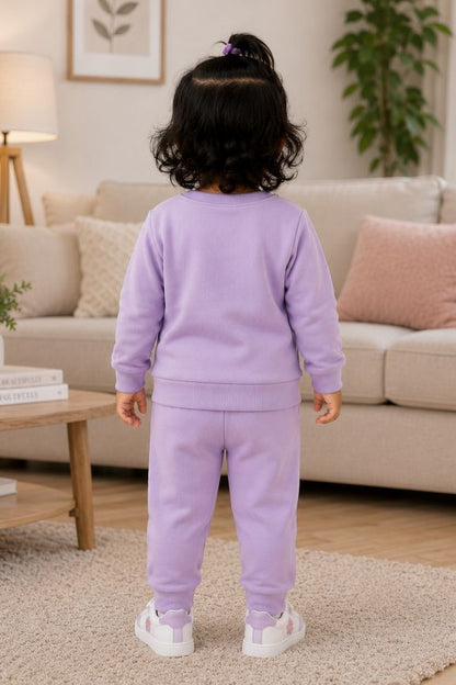 546 -  Lavender- Infant Kitty Embroidered  Co-Ord Set | 320 - 340 GSM  Imported Soft Fabric
