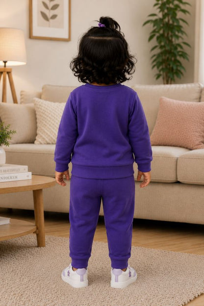 546 - Purple - Infant  Kitty Embroidered Co-Ord Set| 320 - 340 GSM  Imported Soft Fabric