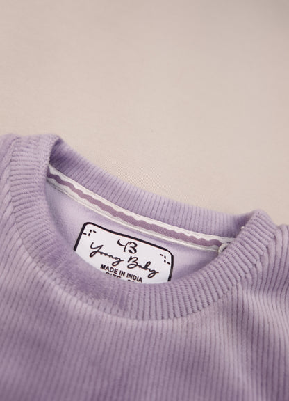 546 -  Lavender- Infant Kitty Embroidered  Co-Ord Set | 320 - 340 GSM  Imported Soft Fabric